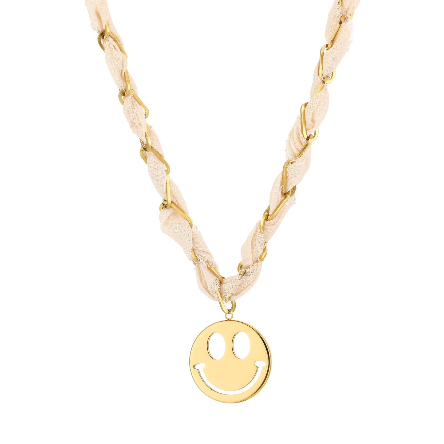 Stof/Steel ketting SMILEY, Beige