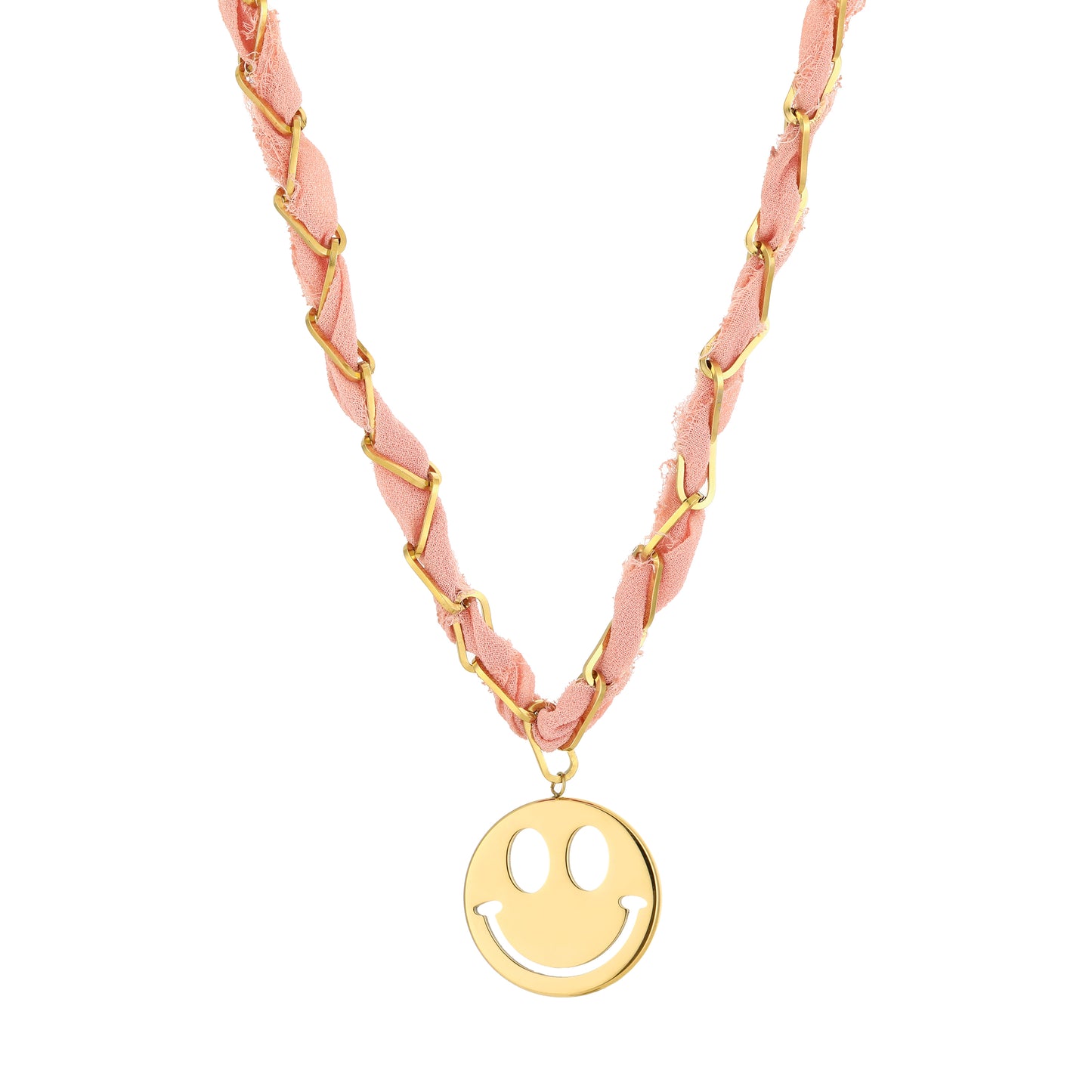 Stof/Steel ketting SMILEY, Pink
