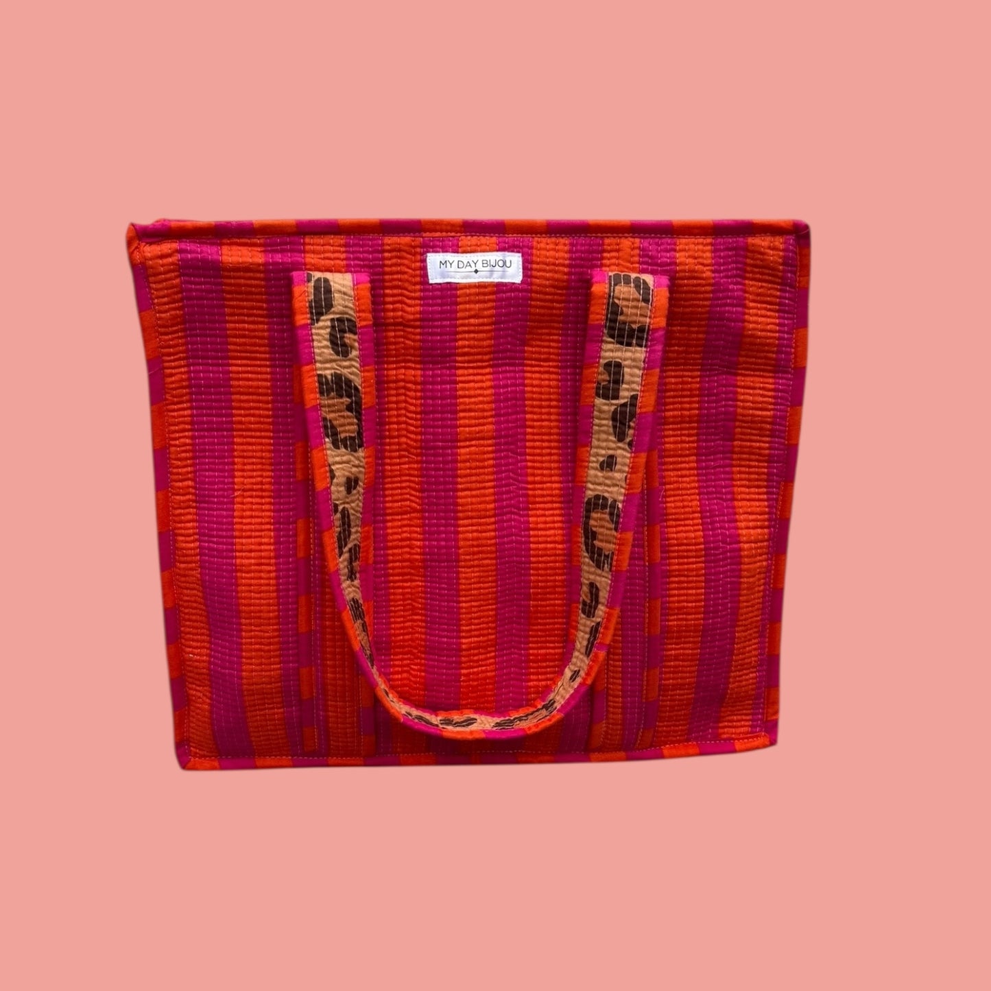 Tote with zipp loesje orange/pink with caramel Leopard