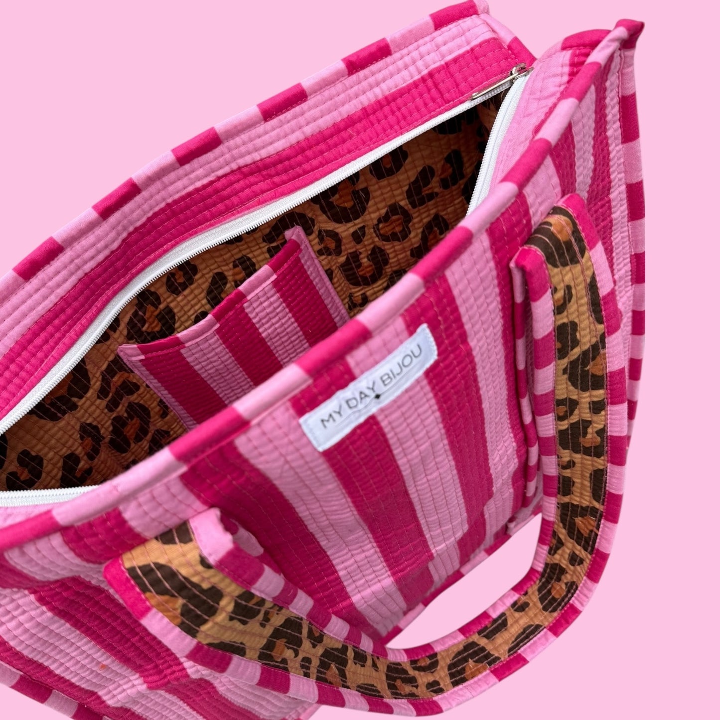 Tote with zipp loesje pink/pink with caramel Leopard