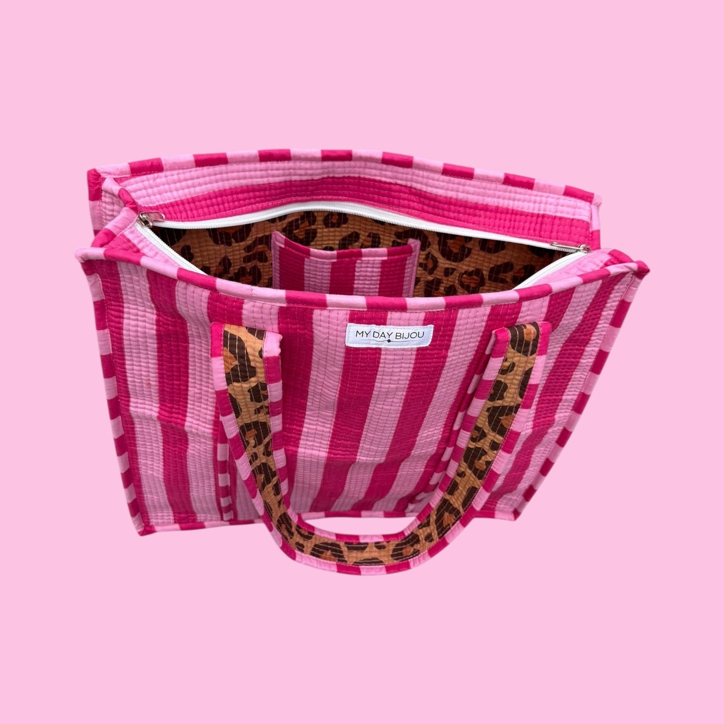 Tote with zipp loesje pink/pink with caramel Leopard