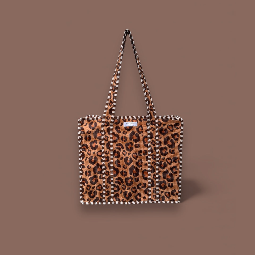 Tote with zipp caramel leopard