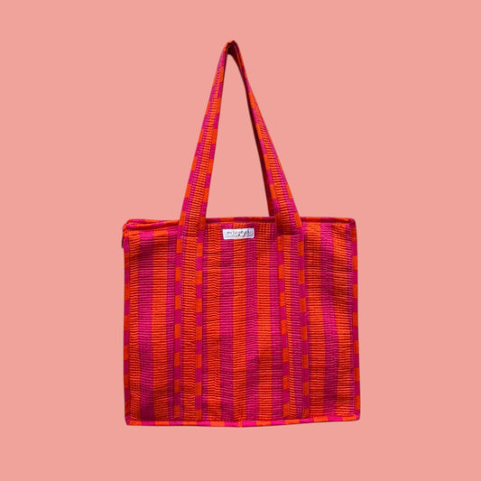 Tote with zipp loesje orange/pink with caramel Leopard