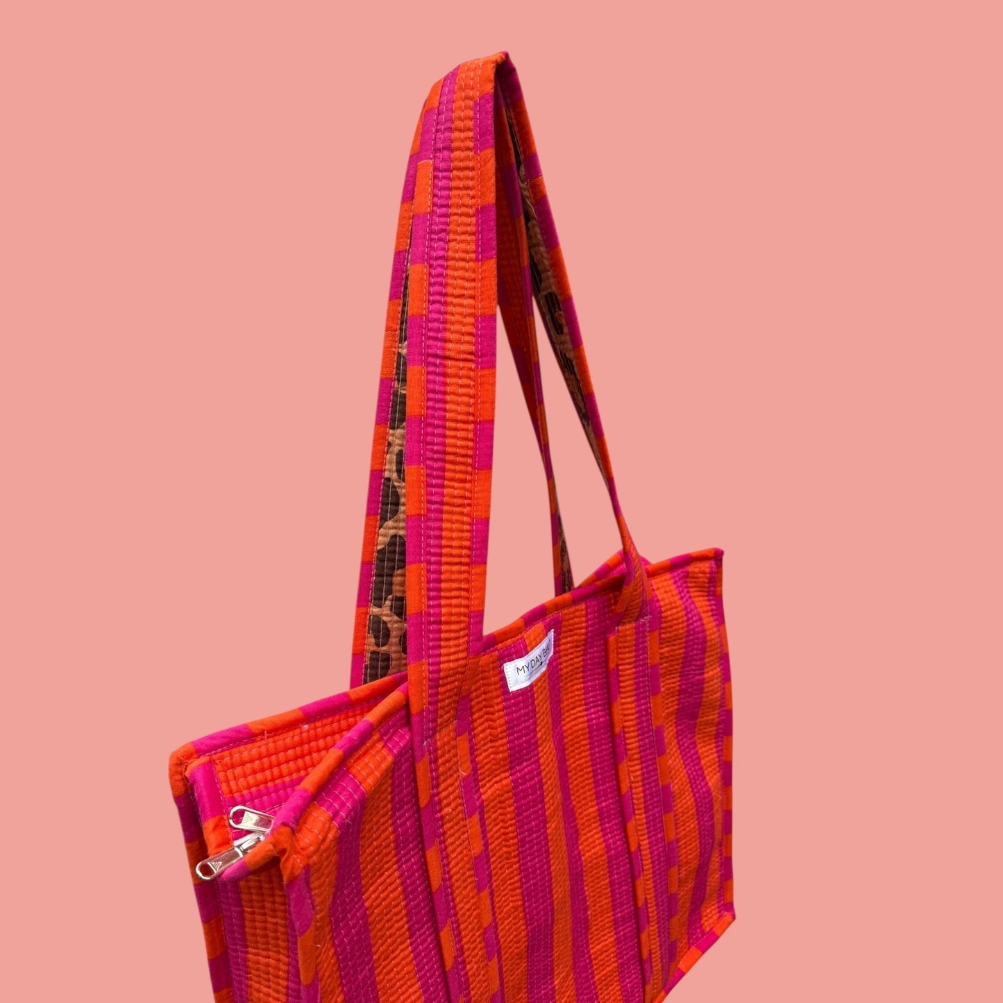 Tote with zipp loesje orange/pink with caramel Leopard