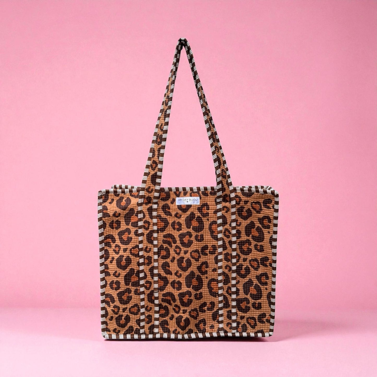 Tote with zipp caramel leopard