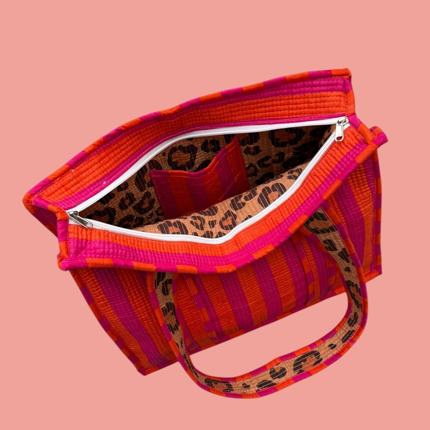 Tote with zipp loesje orange/pink with caramel Leopard