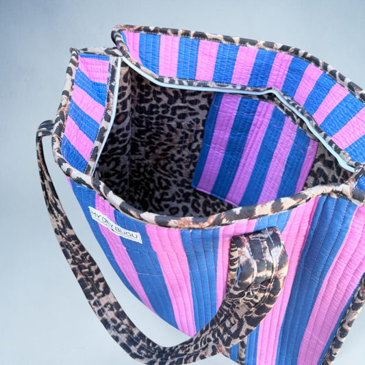 Totebag Safari Chic blauw/roze
