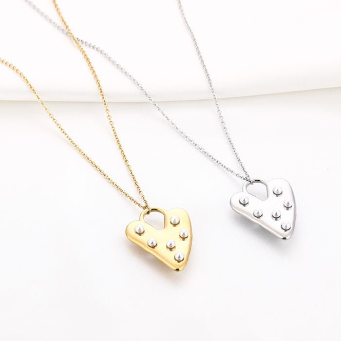 Pearl Heart big - Lange ketting zilver
