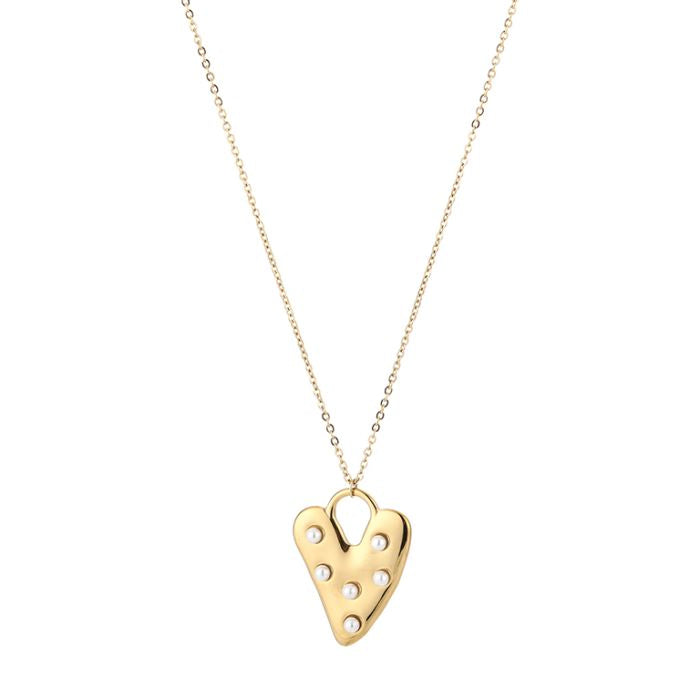 Pearl Heart big - Lange ketting Goud