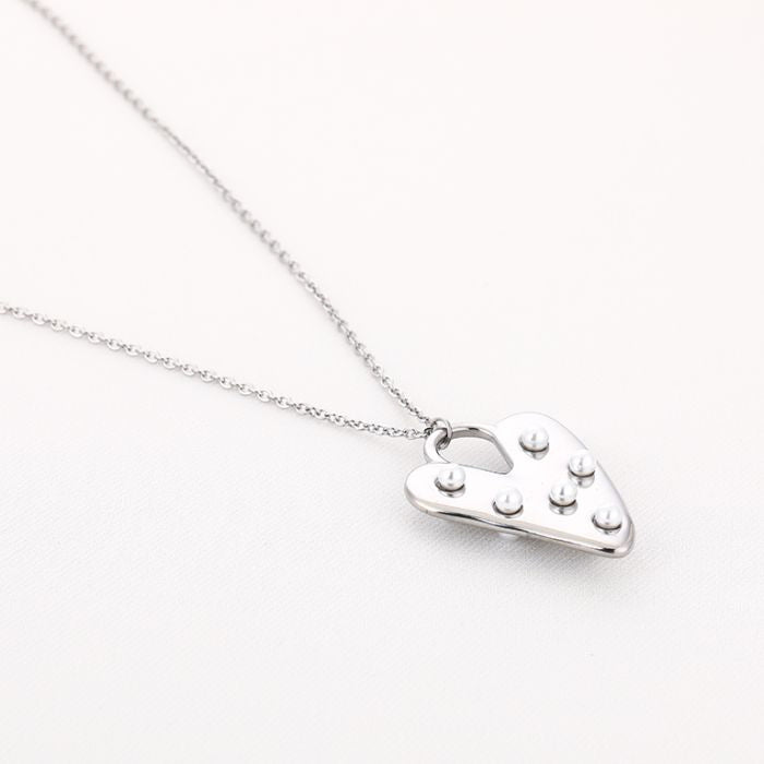 Pearl Heart big - Lange ketting zilver