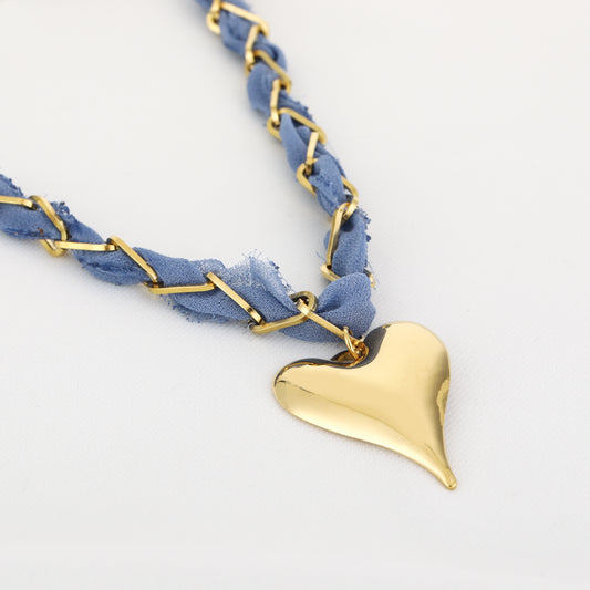 Stof/Steel ketting HART, Light blue