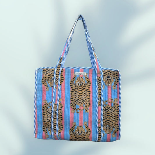 Tote with zipp Tiger Baby Blue/Pink