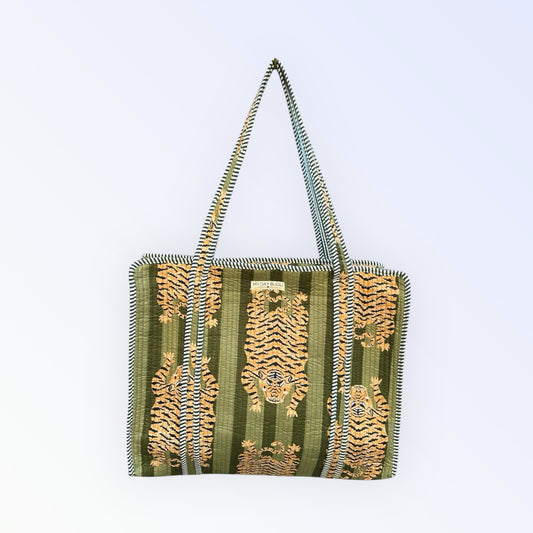 Tote with zipp tiger dark green