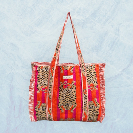 Totebag met franje Tiger Orange/Pink