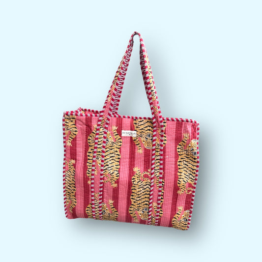 Tote with zipp Tiger soft pink/pink