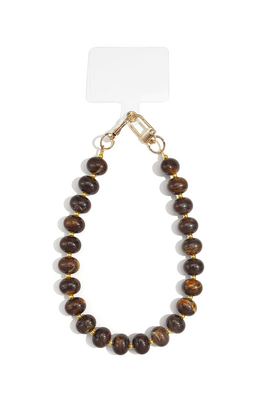 Telefoon koord acryl ronde steen - Donker Bruin