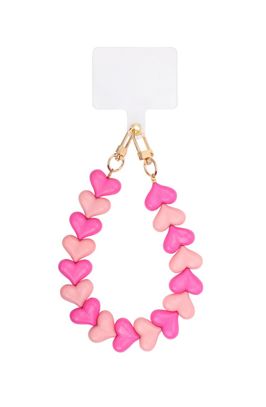 Telefoonkoord acryl hartjes - Roze/Roze
