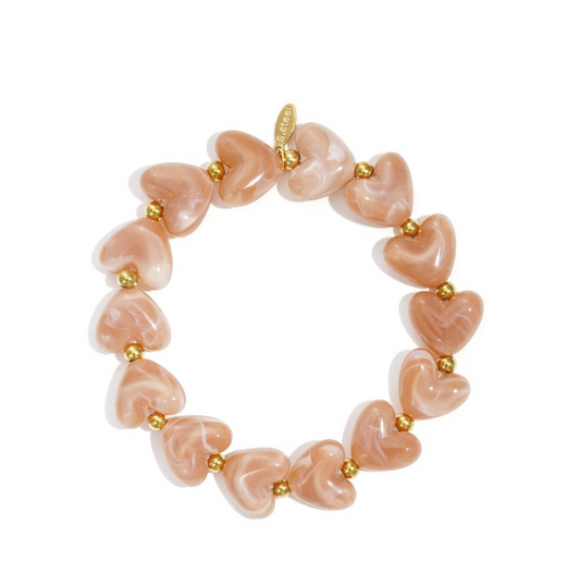 Elastic heart beaded bracelet - Tan