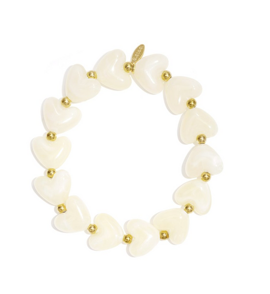 Elastic heart beaded bracelet - off white