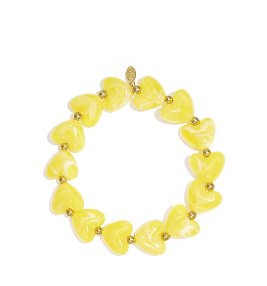 Elastic heart beaded bracelet - Yellow