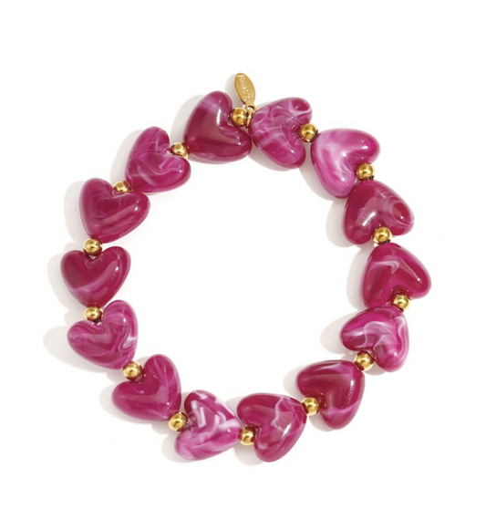 Elastic heart beaded bracelet - Dark Purple