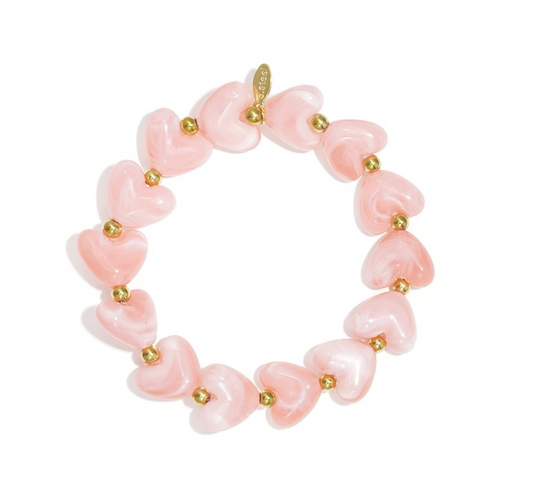 Elastic heart beaded bracelet - light pink