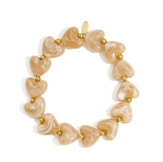 Elastic heart beaded bracelet - Khaki