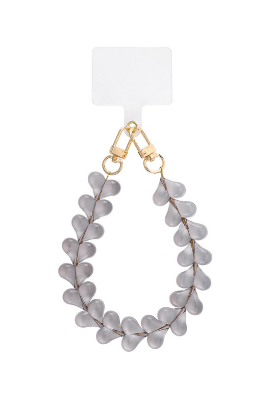 Telefoon koord acryl hartjes - Transparant Grijs